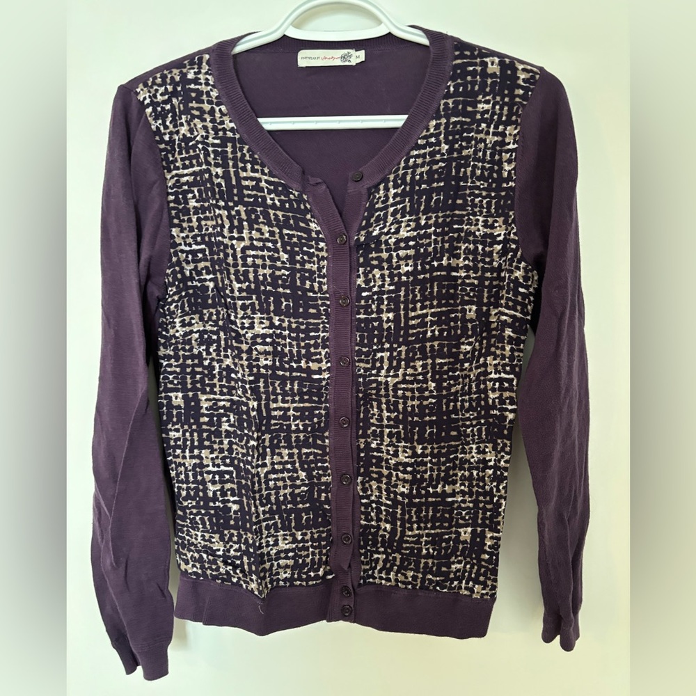 Vintage DK Brand Jackpot -Women's Purple Patterned Cardigan - Size Medium